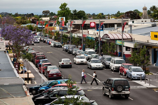 View over Gloucester Street with Taradale clock tower in background.