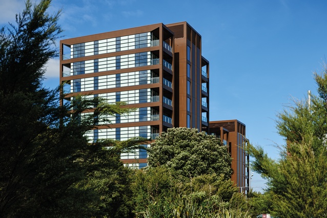 The view to the building across the Launch Road Reserve.