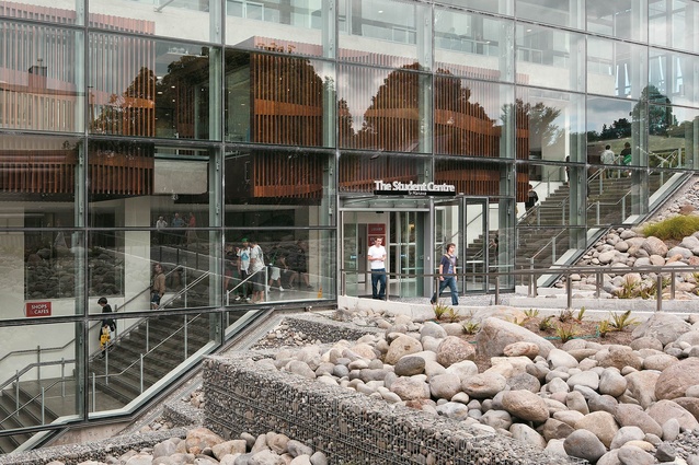 The glazed facade offers students views out over the 65ha campus.