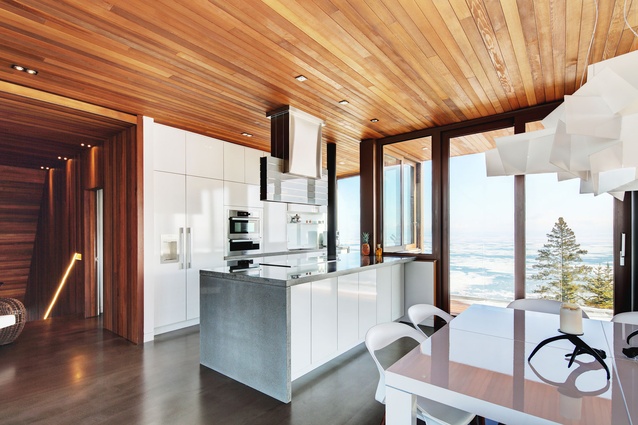The upper-level kitchen area. 